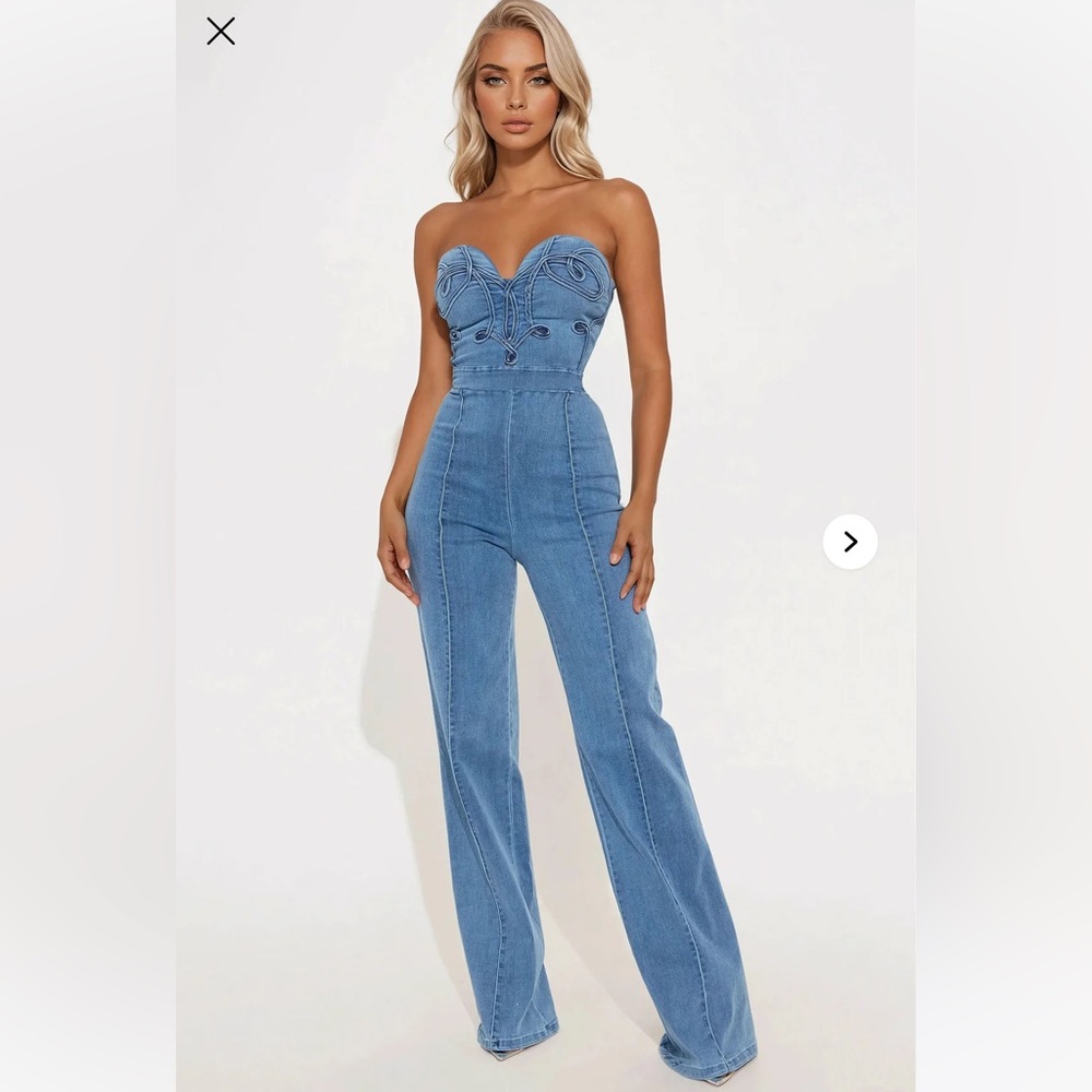 Fashion Nova Feeling Twirly Denim Jumpsuit
